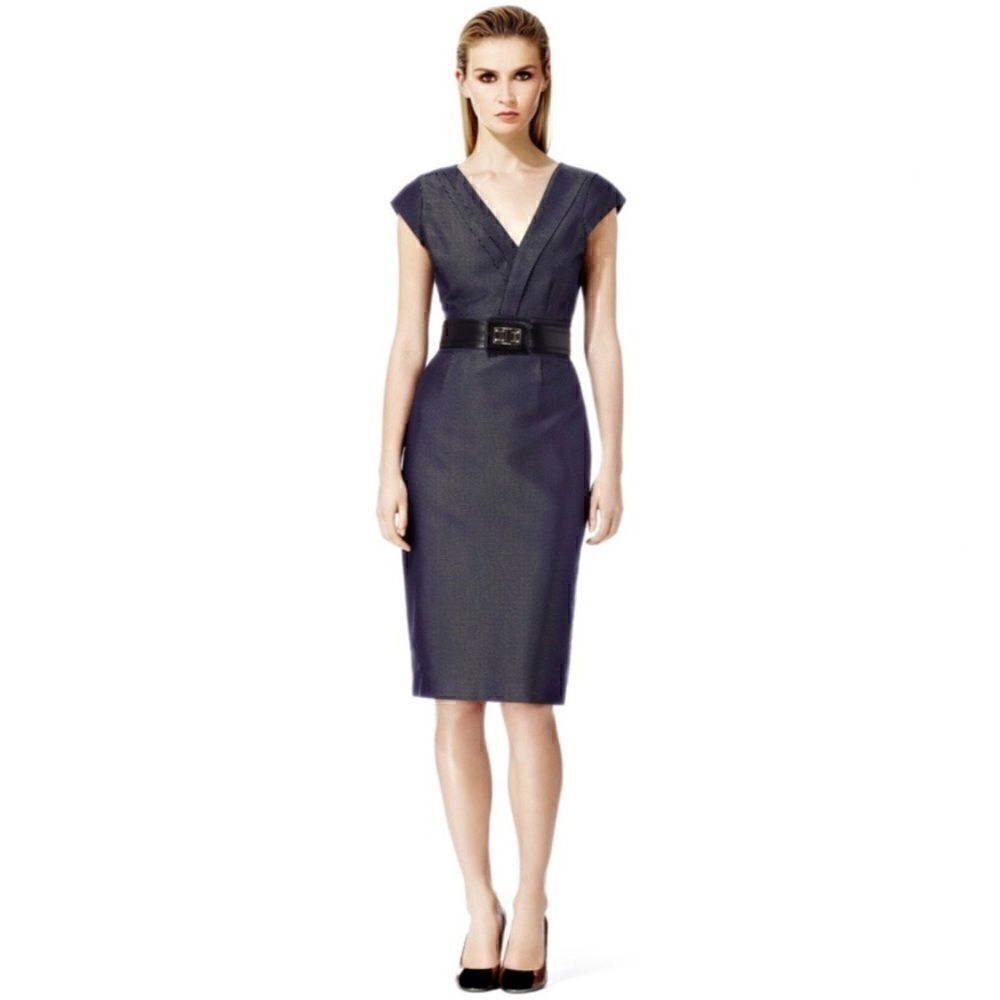 Reiss Karen Navy Fitted Kimono Dress Sheath Career Cocktail Pencil Size 8
